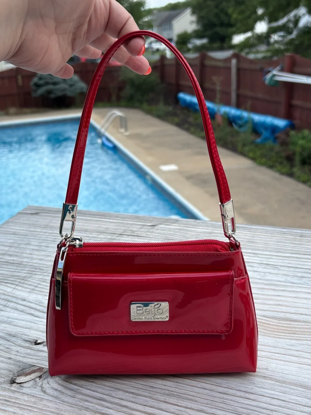 Beijo Shiny Red Patent Wristlet, Crossbody, Shoulder Purse Mini